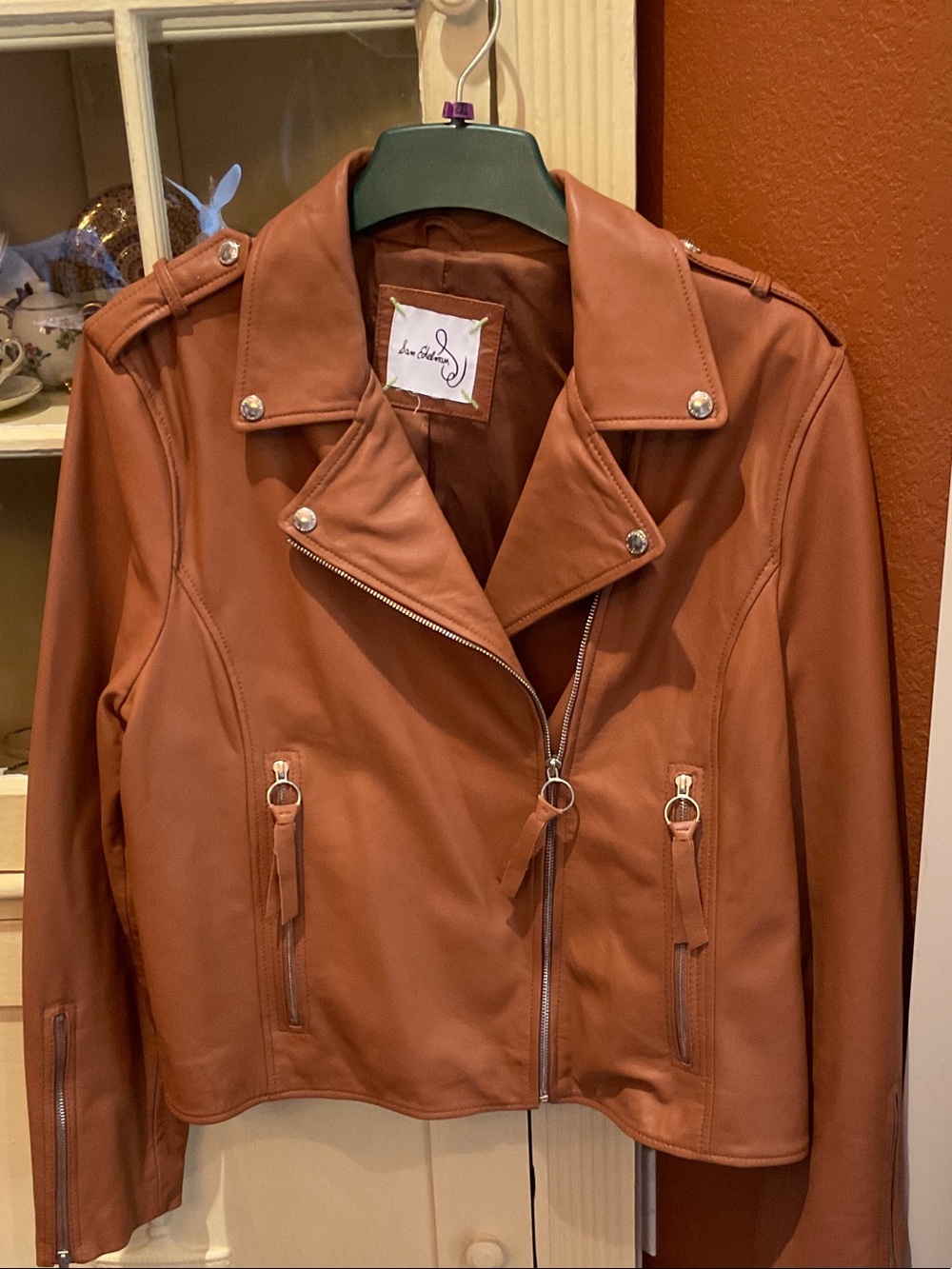 Sam Edelman Women's vegan Leather Biker Jacket - Rust. XL